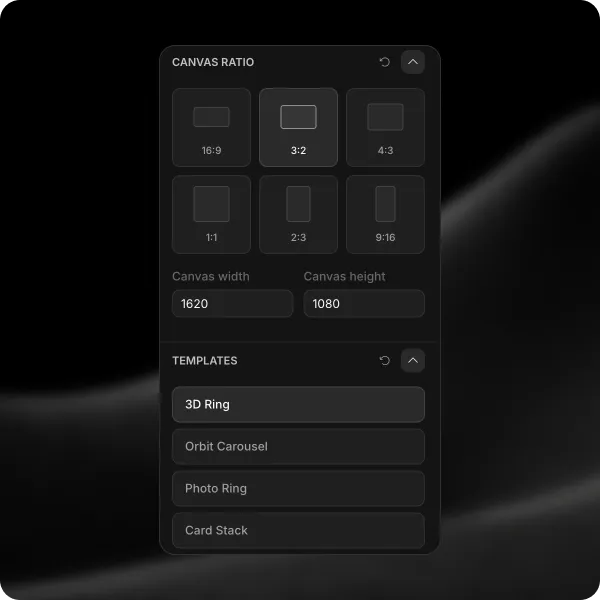 Frametion template picker with canvas ratio and motion presets