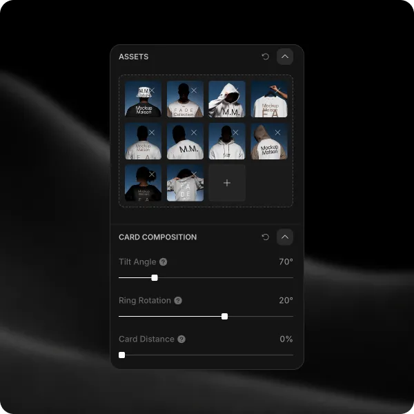 Frametion asset upload grid and card composition controls